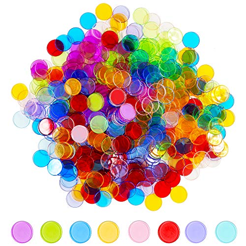 Hebayy 250 Transparent 8 Color Clear Bingo Counting Chip Plastic Markers (Each Measures 3_4 inch in Diameter)