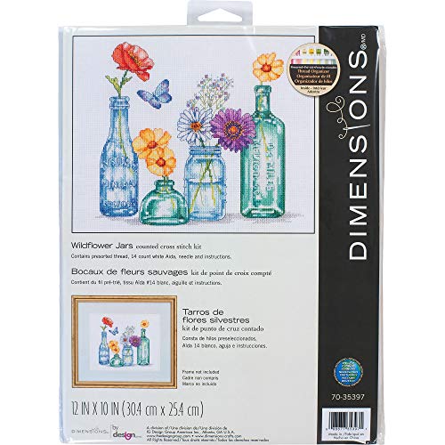 DIMENSIONS Wildflower Jars Counted Cross Stitch Kit, Multi-Color