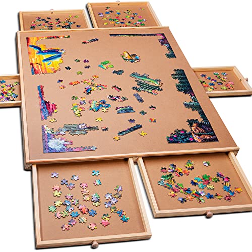 1500 Piece Wooden Jigsaw Puzzle Table - 6 Drawers, Puzzle Board | 27” X 35” Jigsaw Puzzle Board Portable - Portable Puzzle Table | for Adults and Kids