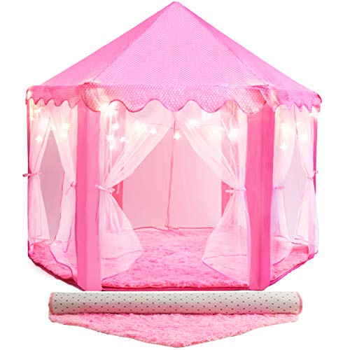 Princess Tent for Kids - Includes Ultra Soft Rug & LED Star Lights | Princess Castle Little Girls Play Tent | ASTM Certified | 55 X 53 Inch | Kid Playhouse Toys | for 3_4_5_6_7_8_9 Year Old