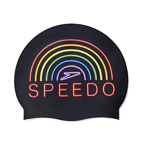 Speedo Unisex-Adult Swim Cap Silicone, Black_Rainbow