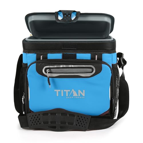 Titan Deep Freeze Cooler - 16 Can Zipperless Hardbody Cooler - Deep Freeze Insulation, HardBody Liner, and SmartShelf - Process Blue