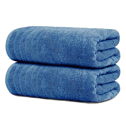 Tens Towels Large Bath Sheets, 100zz Cotton, 35x70 inches Extra Large Bath Towel Sheets, Lighter Weight, Quicker to Dry, Super Absorbent, Oversized Bath Towels, (Pack of 2, Blue)