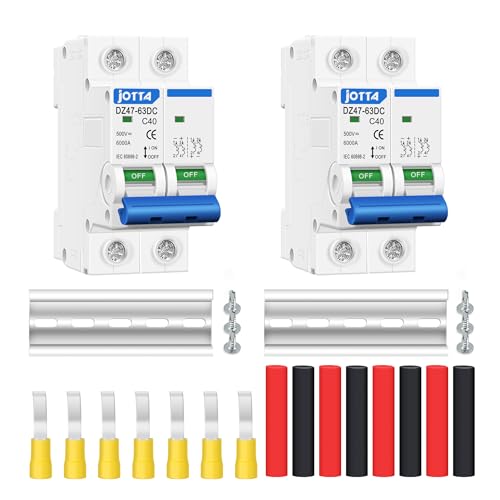 JOTTA Mini DC Circuit Breaker, 2 Pole 500V 40 Amp Isolator for Solar PV System, Thermal Magnetic Trip, DIN Rail Mount DZ47 40A (2 Pack)