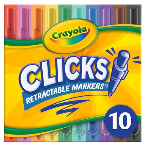 Crayola Clicks Retractable Tip Markers (10ct), Washable Art Marker Set, Coloring Markers for Kids, Easter Basket Stuffer, 3+