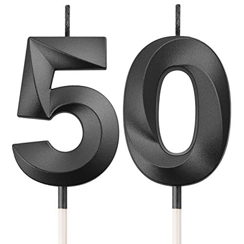 50th Birthday Candles Cake Numeral Candles Happy Birthday Cake Topper Decoration for Birthday Party Wedding Anniversary Celebration Supplies (Black)