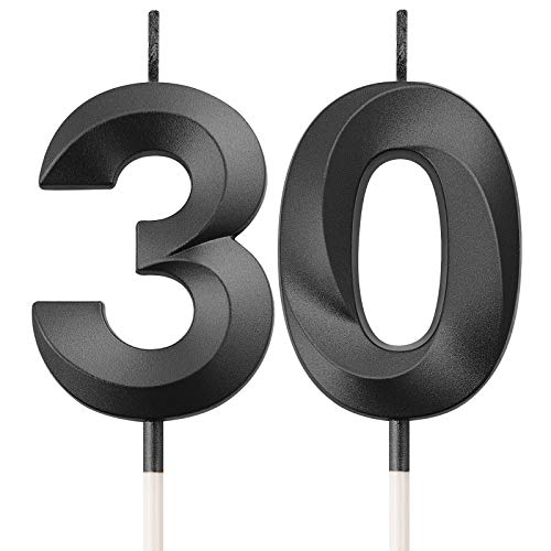 30th Birthday Candles Cake Numeral Candles Happy Birthday Cake Topper Decoration for Birthday Party Wedding Anniversary Celebration Supplies (Black)