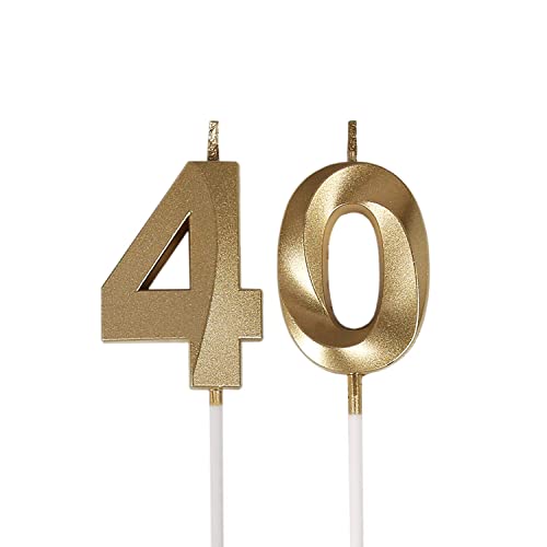 Bailym 40th Birthday Candles,Gold Number 40 Cake Topper for Birthday Decorations Party Decoration