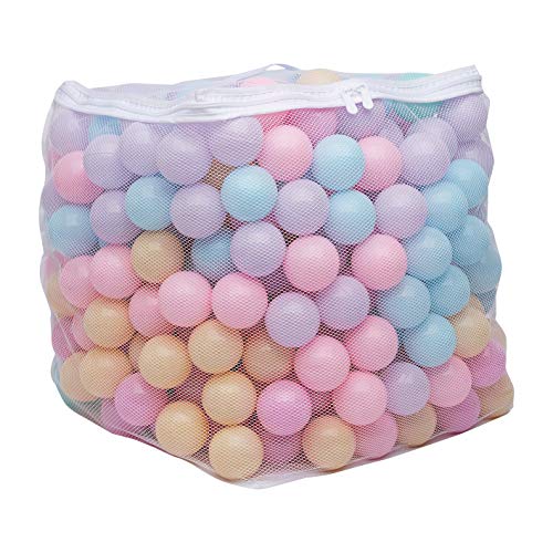 Amazon Basics BPA Free Crush-Proof Plastic Ball, Pit Balls with Storage Bag, Toddlers Kids 12+ Months, Pack of 400 Balls, 6 Pastel Colors