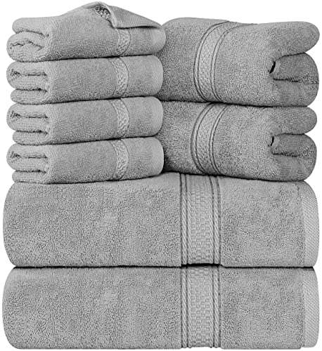 Utopia Towels 8-Piece Premium Towel Set, 2 Bath Towels, 2 Hand Towels, and 4 Wash Cloths, 600 GSM 100zz Ring Spun Cotton Highly Absorbent Towels for Bathroom, Gym, Hotel, and Spa (Cool Grey)