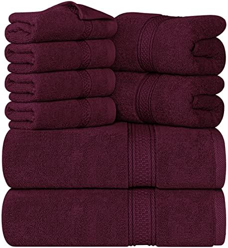 Utopia Towels 8-Piece Premium Towel Set, 2 Bath Towels, 2 Hand Towels, and 4 Wash Cloths, 600 GSM 100zz Ring Spun Cotton Highly Absorbent Towels for Bathroom, Gym, Hotel, and Spa (Burgundy)