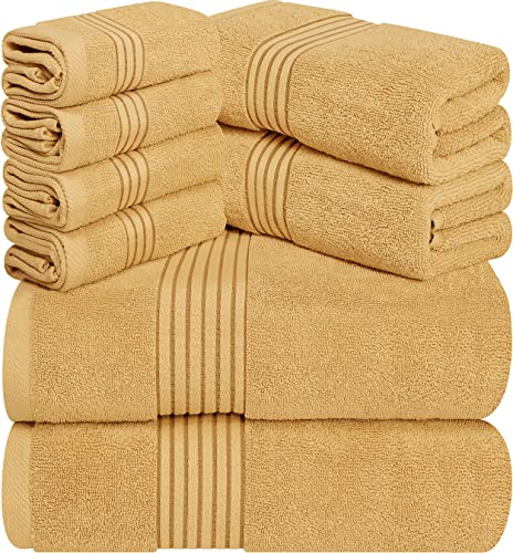 Utopia Towels - 600 GSM 8-Piece Premium Towel Set, 2 Bath Towels, 2 Hand Towels and 4 Washcloths -100zz Ring Spun Cotton - Machine Washable, Super Soft and Highly Absorbent (Beige)