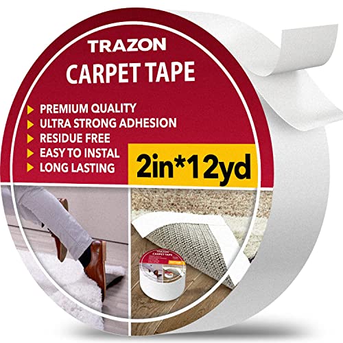 Carpet Tape Double Sided - Rug Tape Grippers for Hardwood Floors and Area Rugs - Carpet Binding Tape Strong Adhesive and Removable, Heavy Duty Stickers Grip Tape, Residue Free (2 Inch _ 12 Yards)