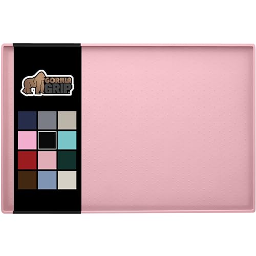 Gorilla Grip 100zz Waterproof Raised Edge BPA Free Silicone Pet Feeding Mat, Dog Cat Food Mats Contain Spills Protects Floors, Placemats for Cats and Dogs Water Bowl, Pets Accessories 18.5x11.5 Pink