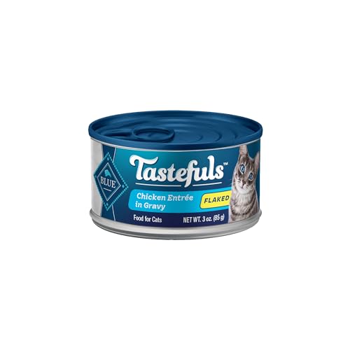 Blue Buffalo Tastefuls Natural Wet Food for Adult Cats, Flaked Chicken Entrée in Gravy, 3-oz. Cans, 24-Count Multi-Pack