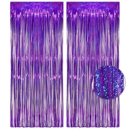 Purple Tinsel Curtain Party Backdrop - GREATRIL Foil Fringe Curtain Party Photo Booth Streamers for Mermaid Euphoria Themed Party Decorations - 1m x 2.5m - Pack of 2