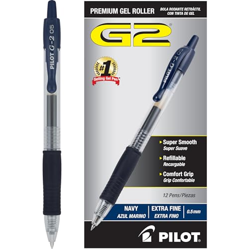 Pilot, G2 Premium Gel Roller Pens, Extra Fine Point 0.5 mm, Pack of 12, Navy