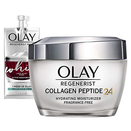 Olay Regenerist Collagen Peptide 24 Face Moisturizer Cream with Niacinamide for Firmer Skin, Anti-Wrinkle Fragrance-Free 1.7 oz, Includes Olay Whip Travel Size for Dry Skin