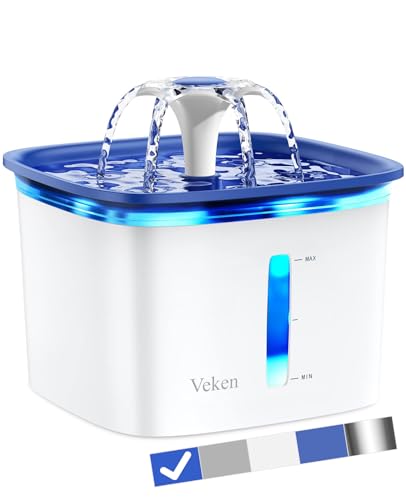 Veken 95oz_2.8L Pet Fountain, Automatic Cat Water Fountain Dog Water Dispenser with Replacement Filters for Cats, Dogs, Multiple Pets (Blue, Plastic)