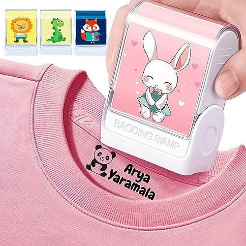 MiyaCstm Name Stamp for Clothing Kids,The Name Stamp Rectangular Clothing Stamps for Kids Clothes，6 Stickers and 36 Cartoon Patterns