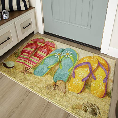 Mohawk Home Machine Washable Summer Kitchen Rug ,Flip Flops In Sand