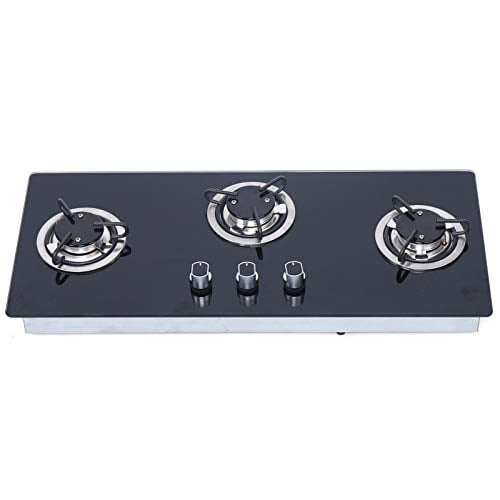 Boat Caravan RV Gas Cooktop GR-B006, RV Cooktop Stove, 3 Burner Drop-in RV Gas Stove with Tempered Glass Panel for Outdoor Kitchen Household RV Picnics