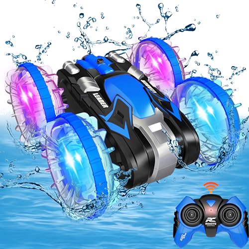 Toys for 5-12 Year Old Boys Amphibious RC Car for Kids 2.4 GHz Remote Control Boat Waterproof RC Monster Truck Stunt Car 4WD Remote Control Vehicle Boys Girls Gifts All Terrain Water Beach Pool Toy