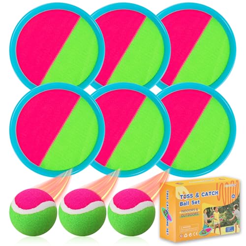 Aunnitery Beach Toys - Outdoor Games, Sand Toys, Toss and Ball Set with 6 Paddles and 3 Balls, Perfect Yard Games Outdoor Toys Games for Kids Ages 4-8 Easter Gifts for Kids_Adults_Family