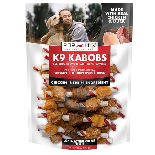 Pur Luv Dog Treats, K9 Kabobs for Dogs Made with Real Chicken and Duck, 12 Ounces, Healthy, Easily Digestible, Long-Lasting, High Protein Dog Treat, Satisfies Dog