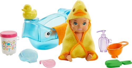 Barbie Skipper Babysitters Inc Doll and Accessories, Blonde Baby Doll with Color Change, Bathtub & Bath Accessories