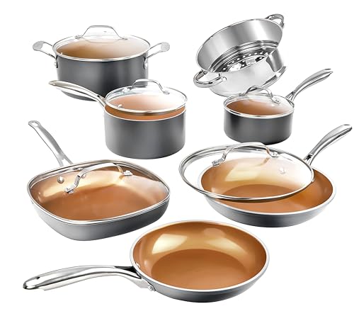 Gotham Steel 12 Pc Ceramic Pots and Pans Set Non Stick Cookware Set with Ultra Nonstick Ceramic Coating by Chef Daniel Green, 100zz PFOA Free, Stay Cool Handles, Dishwasher and Oven Safe - 2024 Edition