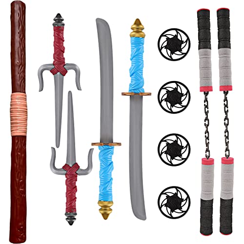 Liberty Imports Ninja Toy Weapons Kids Role Play Set with 2 Katana Swords, 2 SAIS, 2 Foam Nunchucks, 4 Shuriken and Bo Staff for Children Pretend Play Battles