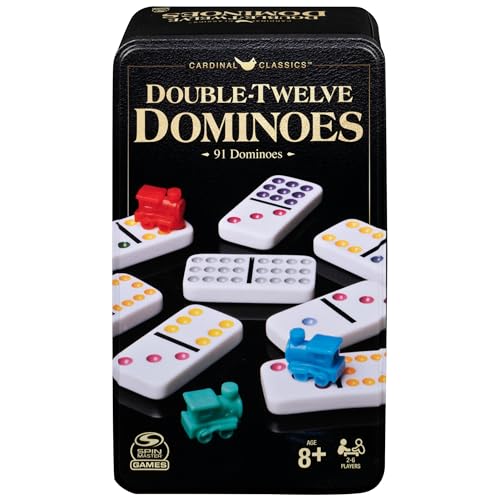 Spin Master Games Double Twelve Dominoes Set in Storage Tin, for Families and Kids Ages 8 and up