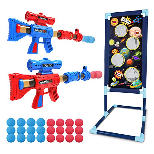 LURLIN 2pk Air Popper Toy Guns With 24 Foam Balls - Shooting Game for Kids 6-10 Years Old - Compatible with Nerf Guns