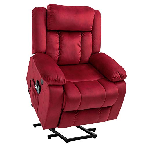 Thaweesuk Shop New Red Auto Electric Massage Chair Power Lift Recliner Sofa Adjustable Headrest Oversized Vibration USB w_Remote Control Heat Foam Sponge Flannelette Metal 36.8