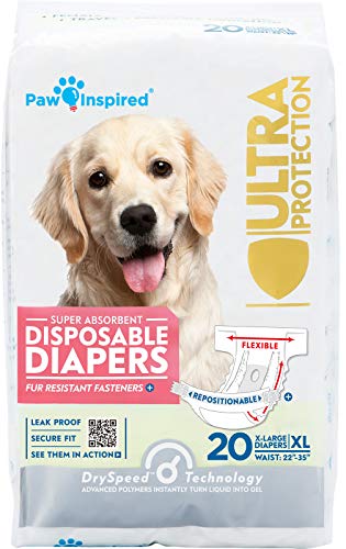 Paw Inspired Disposable Dog Diapers | Female Dog Diapers Ultra Protection | Diapers for Dogs in Heat, Excitable Urination, or Incontinence (X-Large (20 Count))