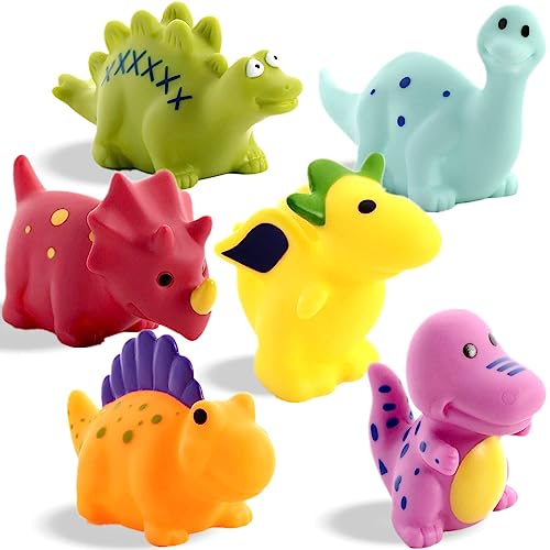 XY-WQ Mold Free Bath Toys No Hole, for Infants 6-12& Toddlers 1-3, No Hole No Mold Bathtub Toys (Dinosaur, 6 Pcs with Mesh Bag)