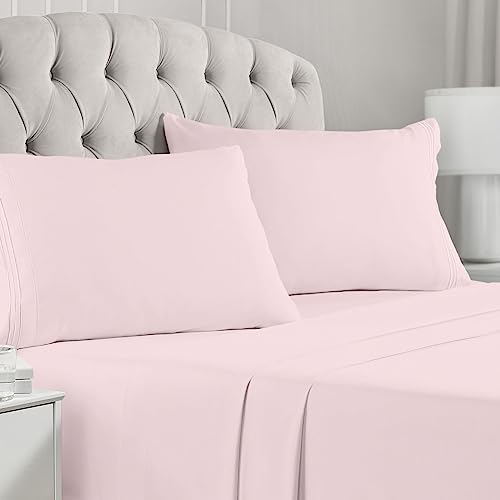 Mellanni King Size Sheet Set - 4 PC Iconic Collection Bedding Sheets & Pillowcases - Extra Soft, Cooling Bed Sheets - Deep Pocket up to 16 inch - Wrinkle, Fade, Stain Resistant (King, Blush Pink)