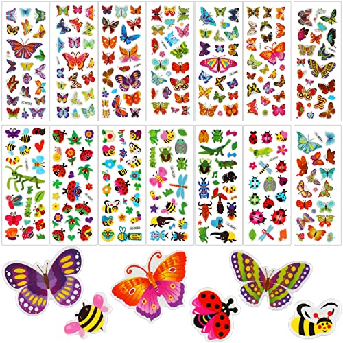 UPINS 200 Counts 3D Animal Insect Small Stickers Sheets Bulk for Kids Toddlers, Foam Sticker Books for Kids