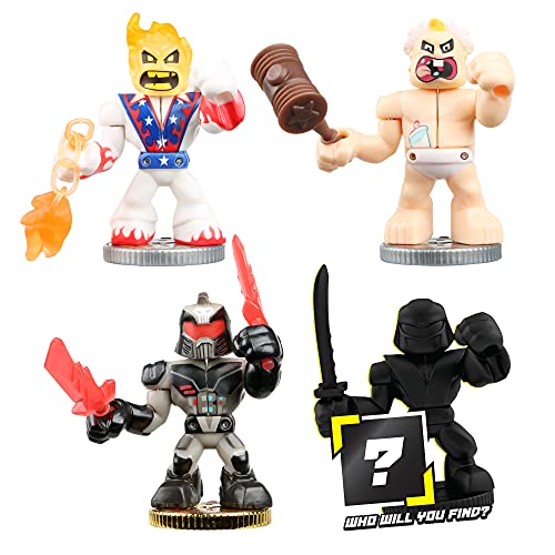 Akedo Ultimate Arcade Warriors - Collector 4 Pack - 3 Mini Battling Action Figures: Big Stinky, Burnout & Ultravolt and one Hidden