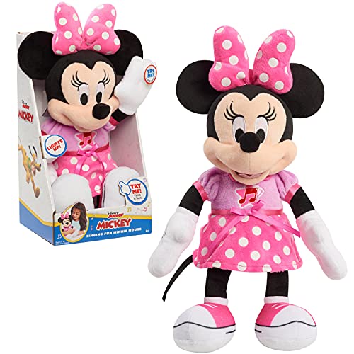 Just Play Disney Junior Mickey Mouse Funhouse Singing Fun Minnie Mouse 13 Inch Lights and Sounds Feature Feature Plush, Sings Bowtoons Theme Song, Kids Toys for Ages 3 Up