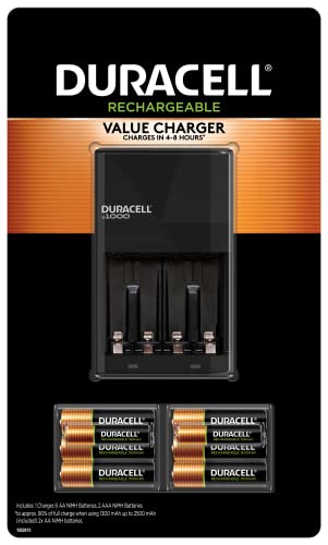 Duracell Ion Speed 1000 Charger for Rechargeable AA and AAA Batteries, Includes 6 AA and 2 AAA Pre-Charged Batteries for Household and Business