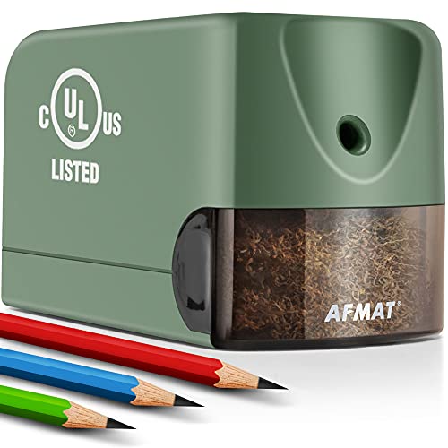 Electric Pencil Sharpener Heavy Duty, AFMAT for Classroom, UL Listed Plug in Pencil Sharpener for 6.5-8mm No.2_Colored Pencils, w_Upgraded Helical Blade(Sharpen 10000 Times)