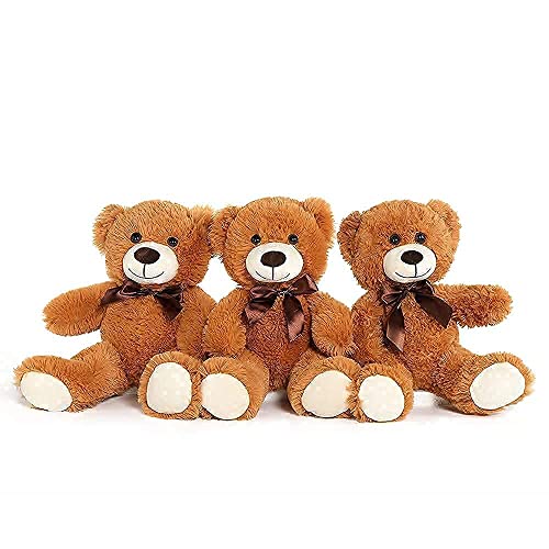 MorisMos 3 Packs Teddy Bears Bulk Stuffed Animals, Cute Small Teddy Bear Plush Toys, Little Stuffed Bear for Kids on Centerpiece Baby Shower, 14 Inches, Dark Brown