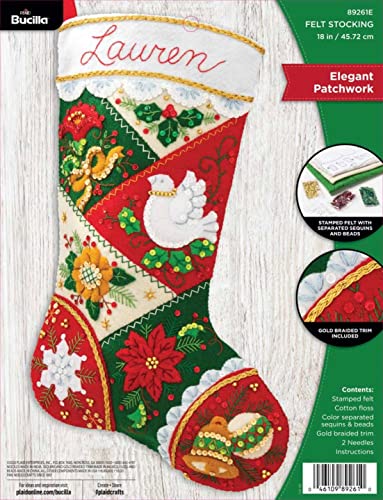 Bucilla, Elegant Patchwork, Felt Applique Christmas Stocking Kit, 18""" (89261E)