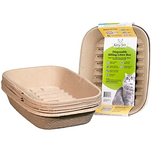 Kitty Sift (Set of 1 Litter Box & 5 Sifting Liners) Sustainable, Clean, Sifting, Disposable Cat Litter Box Kit - Large, 6-Set Kit