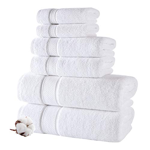 NOVA Luxury Linen - Hotel Quality Turkish Towel Set for Bathroom (6 Pcs Towel Set, Pure White)