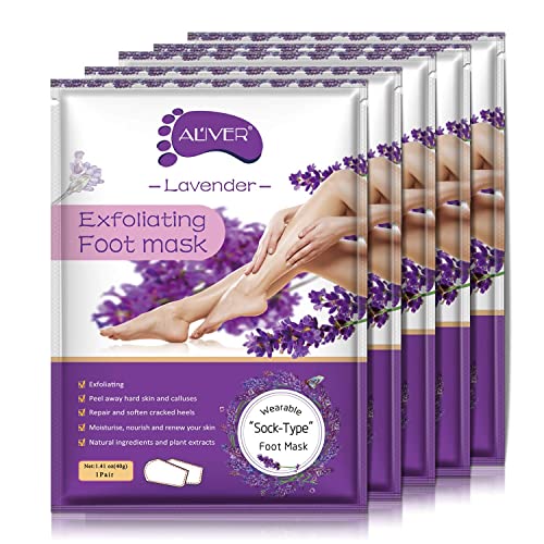 Foot Peel Mask - 5 Pack, Exfoliating Foot Care Mask Make Feet Baby Soft Skin, Foot Exfoliator Repair Dry Cracked Feet, Peeling Away Dead Skin, Calluses - Lavender