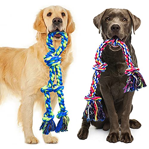 Feeko Dog Rope Toys for Large and Medium Aggressive Chewers, 2 Pack Heavy Duty Dog Rope Toy for Large Breed, Indestructible Dog Chew Toys, Tug of War Dog Toy, 100zz Cotton Teeth Cleaning