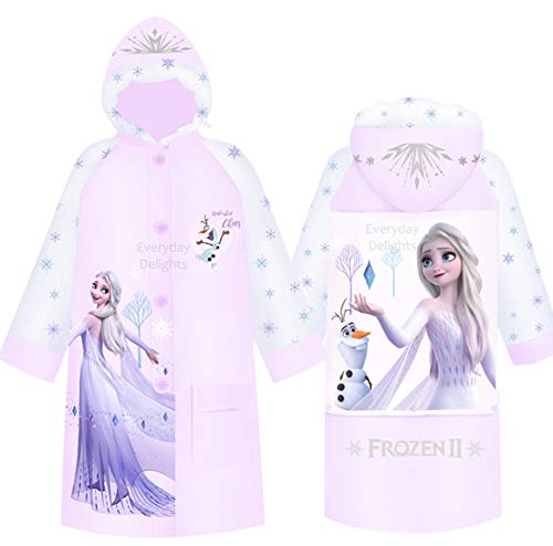 Everyday Delights Disney Frozen II Queen Elsa Hooded Raincoat Rain Jacket Poncho Outwear for Girls Toddlers Kids Children - Purple S Size